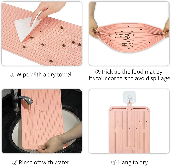 Ptlom Pet Placemat for Dog and Cat, Mat for Prevent Food and Water Overflow, Suitable for Medium and Small Pet, Pink, Silicone