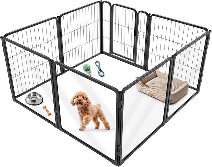 FXW Homeplus Unleashed Indoor Dog Playpen - Stress-Free and Safe Play, Heavy Duty 24 Inch 4 Acrylic Panels + 4 Wire Panels Dog Pen for Puppy and Small Dogs, Black│Patented