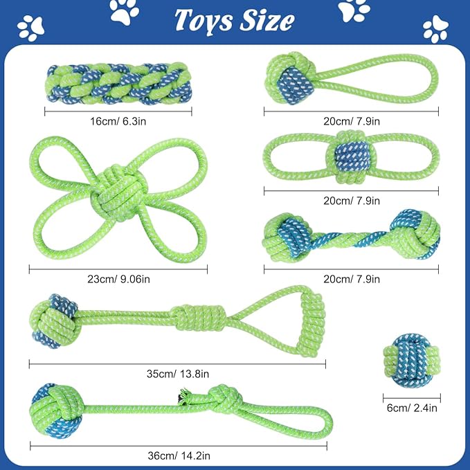 ETACCU 8 Pack Dog Rope Toys for Puppy & Small Dogs , Puppy Rope Toy for Aggressive Chewers, Indestructible,Keeping Dogs from Being Bored- Green