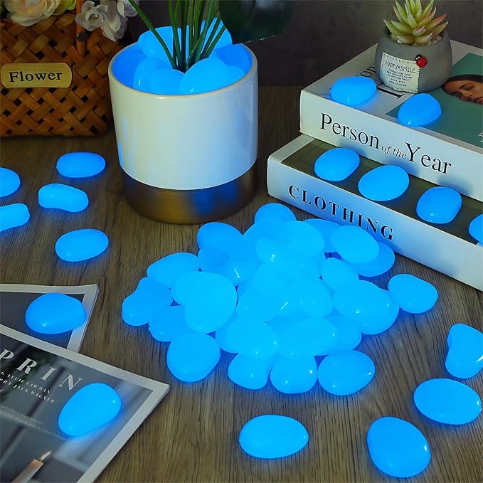 100 Pcs Glow in The Dark Rocks Glow in The Dark Pebbles Outdoor Fish Tank Rocks Aquarium Gravel Luminous Stones for Walkway Succulent Plant Halloween Decor(1.8 Inch,Dark Blue)