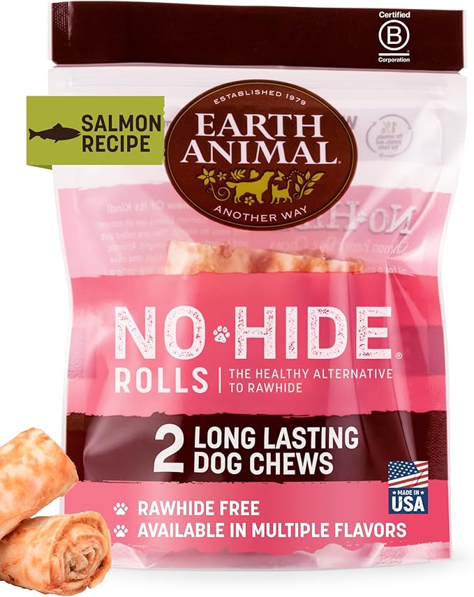 Earth Animal No Hide Small Long Lasting Dog Chew Rolls, Salmon - 2 Count
