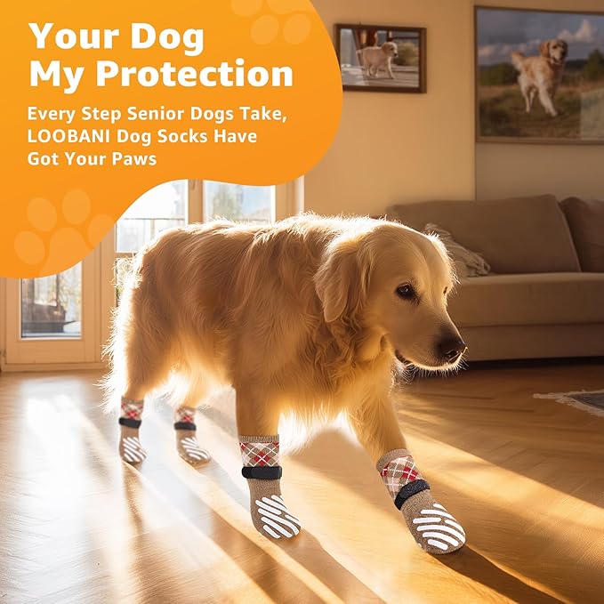 LOOBANI Dog Socks to Prevent Licking Paws - Dog Socks for Hardwood Floors Anti Slip for Traction Control - Dog Grippy Socks for Senior Dog Small Medium Large Dogs on Tile Floors, Caramel XXL