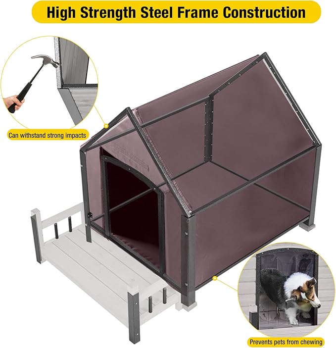 Dog House Outdoor, Insulated Dog Kennel Outside for Large Breed, 50.87" L Weatherproof Large Dog Shelter with Anti-Chewing Iron Frame (White, 45" D x 32.9" W x 32.6" H)