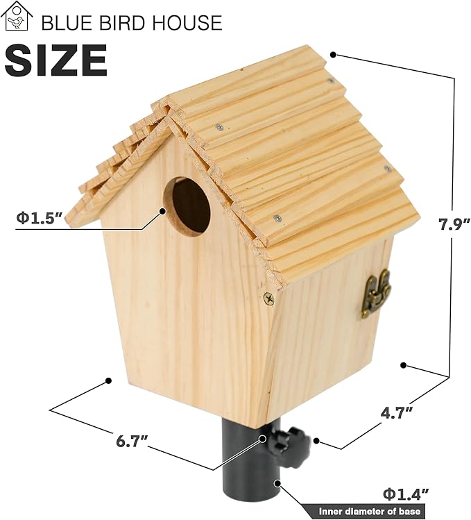 Chalet Style Large Bird House for Outdoor with Metal Tube, Thicken Wooden Hanging Birdhouse with Clear View Panel Clear View Panel Predator Guard Nesting Box for Swallow Wren Chickadee