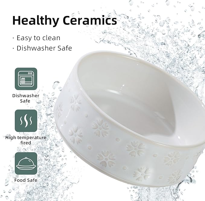 Ceramic 5.1inch Raised Double Bowls Set with Acacia Wood Stand, 2 Heights Elevated, Food & Water Bowls for Puppy, Kitty, Cats(13.5oz, Arctic White)