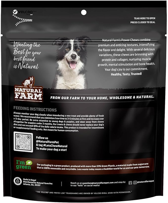 Natural Farm Power Bully Sticks Dog Chews (4”,16 Ounces), 2-in-1 Power Chews: Premium Beef Cheek Wrapped in Beef Pizzle, Double Chewing Time, Promotes Dental Health, Great for Small to Medium Dogs