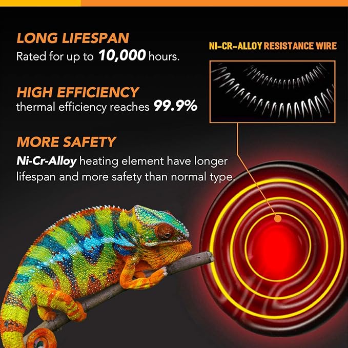 Simple Deluxe 100W 6-Pack Ceramic Heat Emitter Reptile Heat Lamp Bulb No Light Emitting Brooder Coop Heater for Amphibian Pet & Incubating Chicken, Black