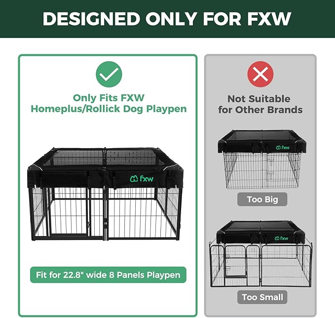 (Not Suitable for Other Brands) FXW Exclusive Mesh Top Cover, Only Fits FXW Rollick/Homeplus 22.8" W x 24" H 8-Panel Playpen (Playpen not Included), Square│Patent Pending