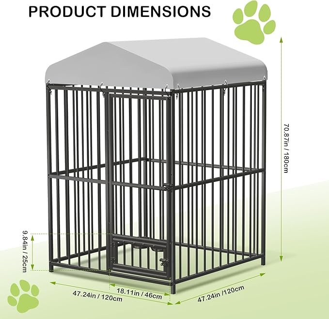 4X4x6FT Large Outdoor Dog Kennel with Swivel Feeder & UV-Resistant Waterproof Roof Covered, Heavy Duty Dog Cage Playpen for Medium and Large Dogs, Easy Assembly