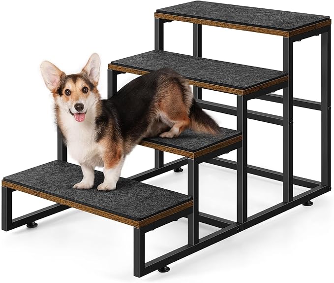 Dog Stairs for Small Dogs, 4 Steps Pet Stairs for High Bed and Couch Sofa, Non-Slip Dog Stairs for Small Dogs, Older or Injured Pet, Industrial Brown