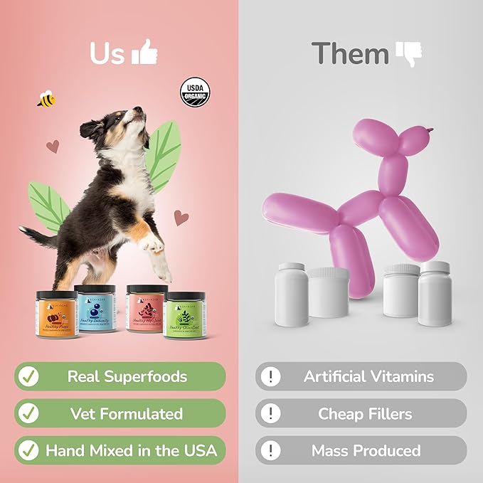 kin+kind Healthy Calm Supplement for Dogs & Cats - Vet Formulated Natural Formula with Organic Chamomile, Thyme, Apple Pomace, Ginger and Coconut- Made in USA - 8 oz (Large)