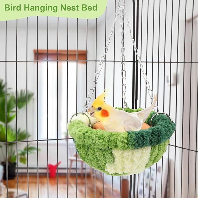 Wontee Bird Nest Bed Parrot Hanging Swing Hammock Bird Cage House for Budgies Parakeets Cockatiels Lovebirds Conures (Green)