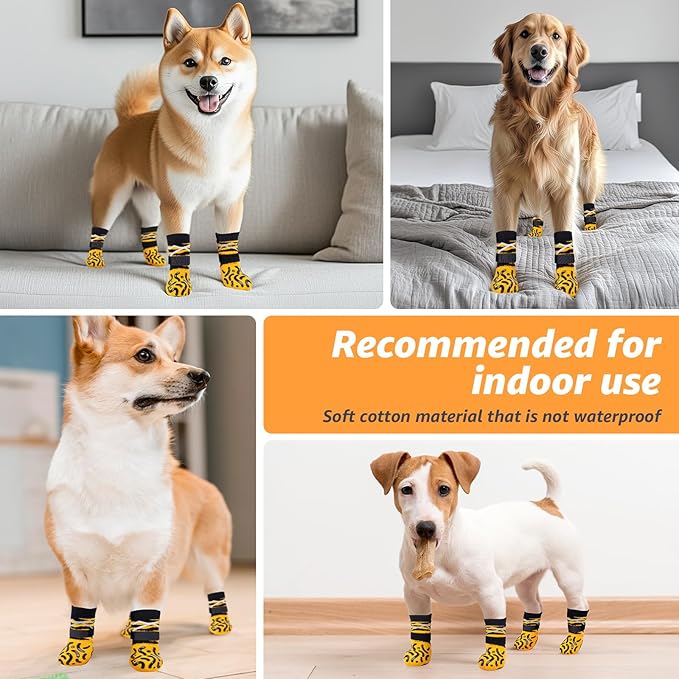Reflective Dog Socks to Prevent Licking Paws, Dog Paw Protector, Hardwood Floors Anti Slip, Non Slip Dog Socks with Grippers, Dog Booties and Paw Protectors for Indoor Use - Size Large