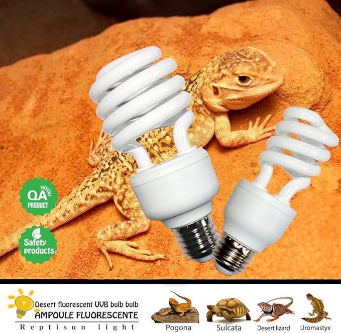 UVA UVB Light Reptile Bulb 10.0 26W Desert Reptile UVB Light Bulb for Bearded Dragon, Lizard, Tortoise, Snake, Gecko,Compact Fluorescent Terrarium Lamp with UV Tester Card