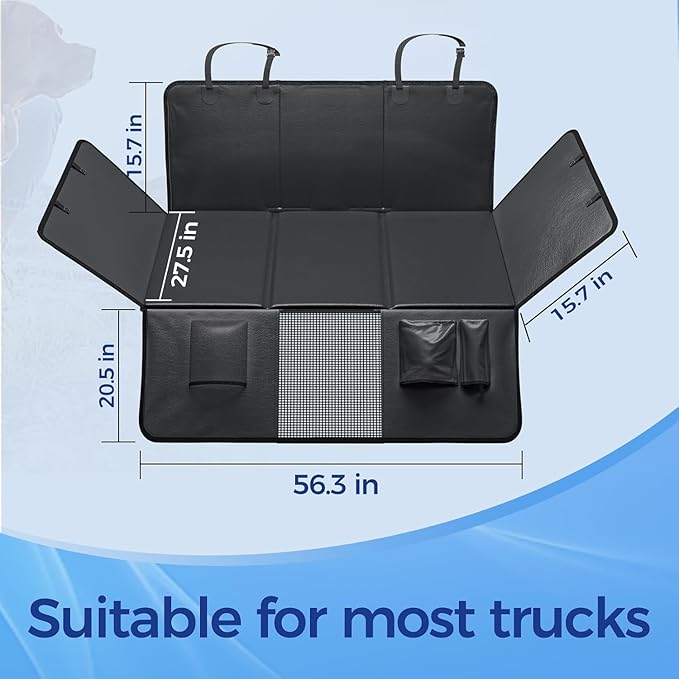 Back Seat Extender for Dogs, Hard Bottom Dog Car Seat Cover for Truck Back Seat, Upgraded PU Leather Dog Hammock for Car, Waterproof, Anti Scratch, Larger Space,(Holds 400lbs)