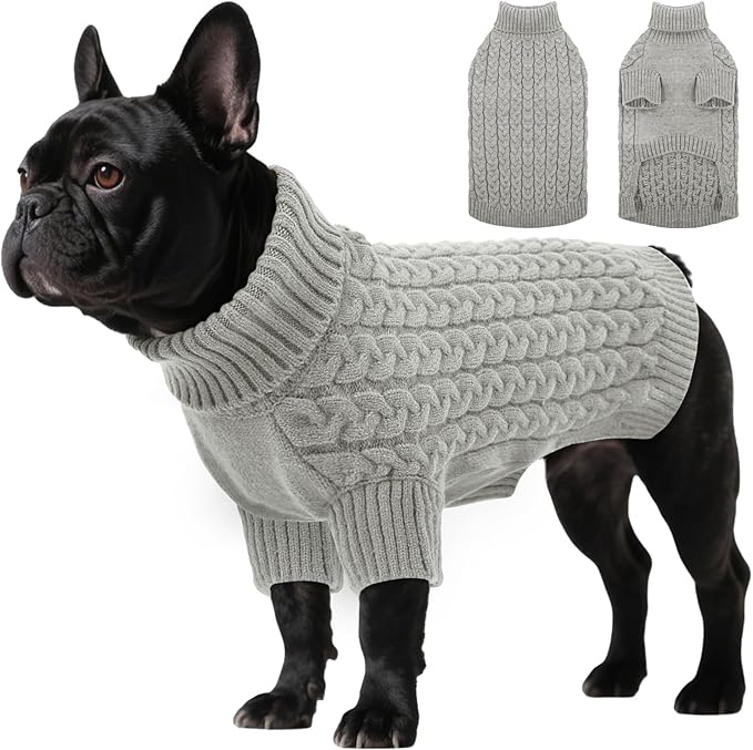 SAWMONG Dog Sweater, Dog Sweaters for Medium Dogs Girls Boys, Pullover Turtleneck Knitted Doggy Sweatshirt, Cold Weather Pet Clothes(Grey, Medium