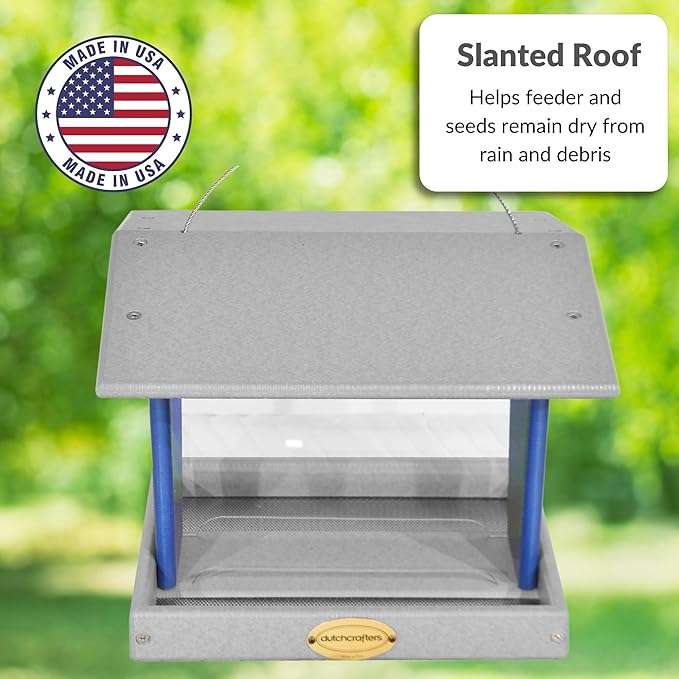 Plastic Hanging Hopper Bird Feeder, Large Bird Feeders for Outdoors, Suitable for Food, Seed, Mealworm (Large, Light Gray & Blue)