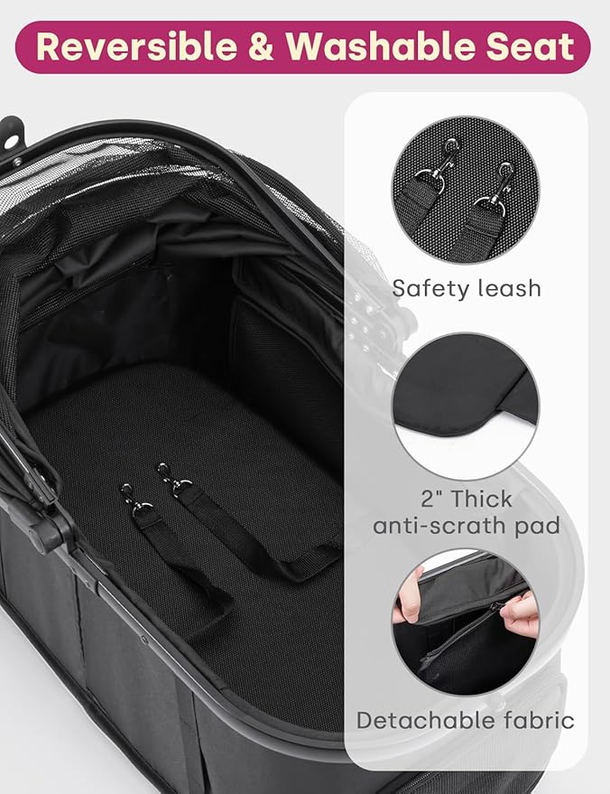 Dog Stroller for Small/Medium Dogs Up to 60lbs, 4 Wheels Folding Pet Stroller with Detachable Carrier, Pet Travel Carrier for Puppy & Cats, Storage Basket, Breathable Mesh, Black