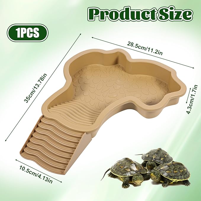 Large Reptile Water Bowl with Ramp, Thickened Non-Slip Feeding Dish & Bathing Pool for Turtle, Snake, Gecko, Bearded Dragons, Lizard Habitat Accessories