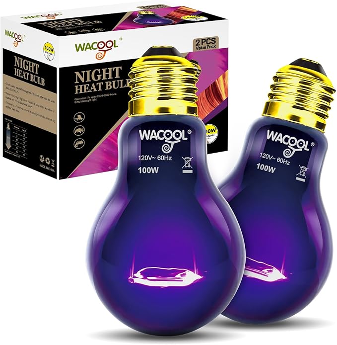 WACOOL 2Pack Reptile Night Heat Lamp, 100W Night Heat Lamp for Reptiles & Amphibians,Simulate Nature Moonlight Purple Night Light for Bearded Dragon Lizard Snake Crab