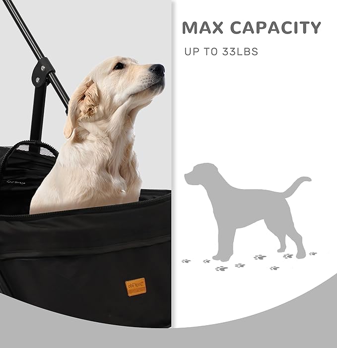 4 Wheels Pet Stroller,One-Click Folding Portable Folding Dog Cat Stroller,Sunshade, Storage Bag, Waterproof Oxford Fiber,Breathable and Visible Mesh for Small/Medium Pets up to 33 lbs,Black 