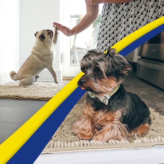 Muddy Mat® Shown on TV – Super Absorbent Microfiber Dog Door Mat for Muddy Paws, Non-Slip Washable Pet Rug, Quick Dry Chenille Entryway Carpet, Machine Washable Indoor Outdoor mat, Beige 35"x24"