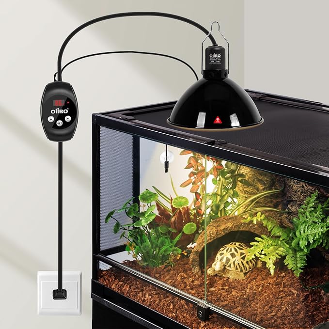 Oiibo Reptile Light Fixture with Dimming Thermostat, 8.5 Inch Deep Dome Lamp Fixture, PID Temperature Controller for Reptile Heat Lamp Bulb, Max 150W