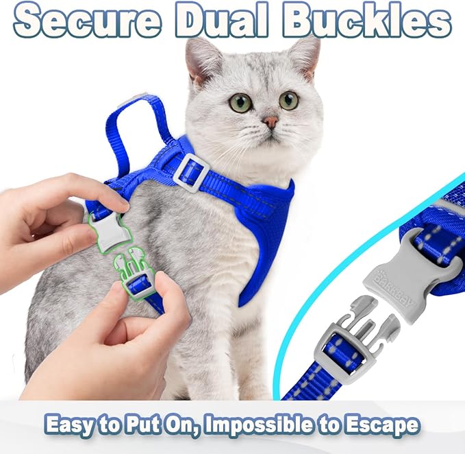 Cat Harness and Leash Set Escape Proof for Kitten Walking, Soft Adjustable Top Handle Vest Harnesses for Cats, Easy Control Breathable Reflective Small Medium Large, Sapphire Blue,XXS