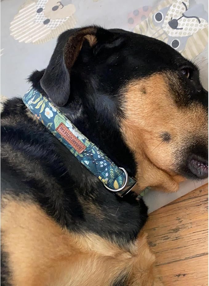 Elegant little tail Dog Collar, Floral Pet Collar Durable Darkblue Flower Dog Collars Male or Female Holiday Pet Gift Adjustable Dog Collar for Small Dogs
