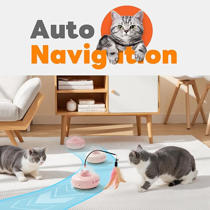 Li&Zhao Interactivity Cat Toy - Automatic Laser Feather Cat Toy, Rechargeable 2 in 1 Cat Electric Toy for Boring Indoor Adult Cats/Kittens(Pink)