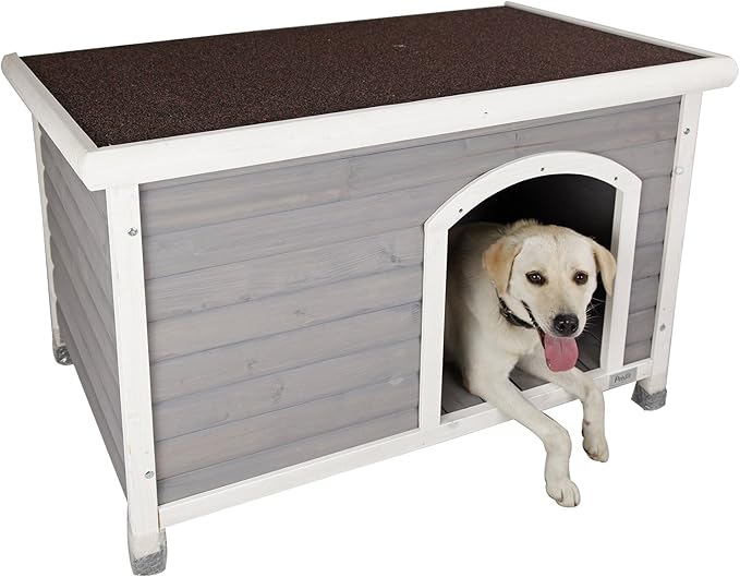 Petsfit Wooden Dog House,Outdoor Pet Kennel, Solid Wood, Weather Proof, Light Grey, Medium/40.8 X 26 X 27.6 Inch