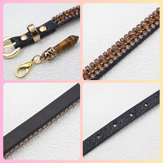 PEARLY JUN Rhinestone Dog Collars for Small Dogs Cat, XS Champagne Bling Diamond Cat Collar Cute Luxury Crystal Pet Puppy