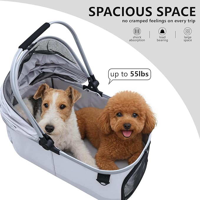 Dog Cat Stroller, Foldable 4 Wheels Dog Stroller for Small Medium Dogs 20 lbs,Pet Strollers for Large Dogs 50lbs, Stable Anti-Shock Detachble Carrier,with 360°Swiveling Front Wheel forTravel