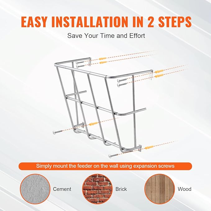 VEVOR Livestock Feeder, 18.5 Gallons Large Capacity, Heavy-Duty Steel Goat Hay Rack, 24.4" Long Wall Mounted Horse Hay Holder, Multiple Sided Feeding Rack for Sheep Farm Livestock Indoor Outdoor