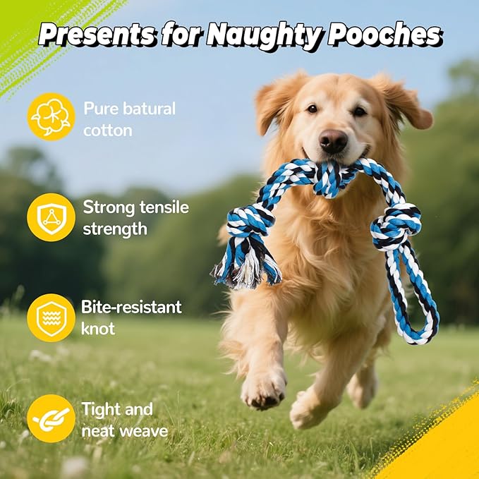 YALAVA Dog Rope Toy for Aggressive Chewers, 2 Pack 20 Inch Heavy Duty Chew Toys for Teeth Cleaning, Cotton Rope Dog Tug Toy for Medium to Large Breed