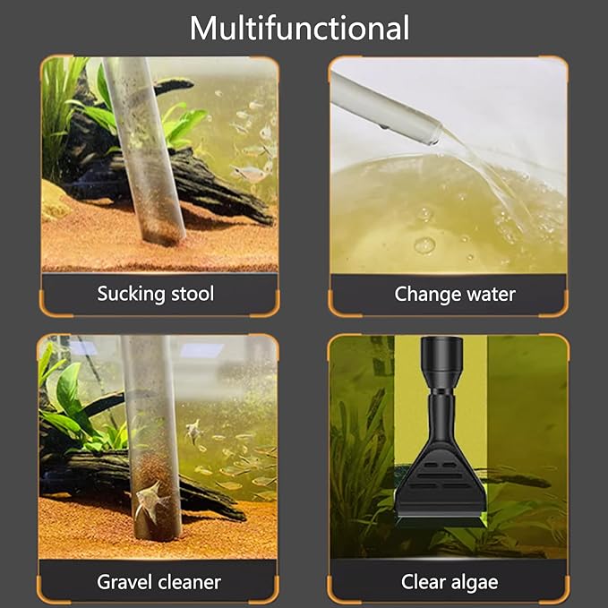Carefree Fish Aquarium Gravel Cleaner 15~30In with 6Ft Water Hose Fish Tank Water Changer Sand Vacuum with Skimmer Net and Long Handle Sponge Alage Scraper
