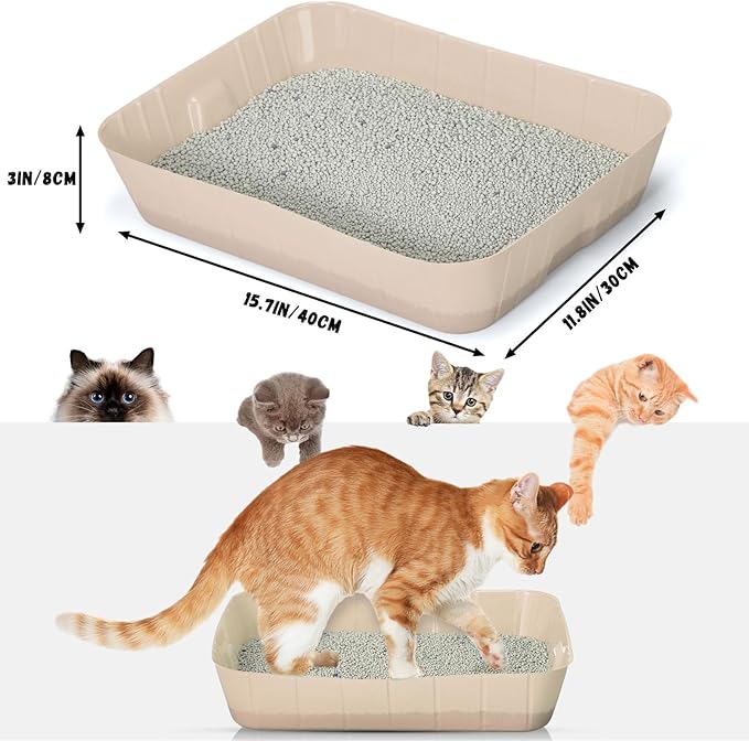 Bokon 25 Pcs Disposable Litter Boxes for Cats Plastic Cat Litter Tray Large Kitten Pan for Kitty Rabbit Guinea Pig Hamster Pets Supplies Travel Home Toilet, 15.7 x 11.8 x 3 Inches(Beige)