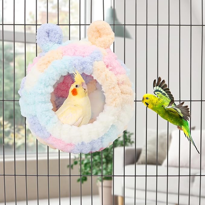 Wontee Bird Nest Bed Breeding House Winter Warm Snuggle Hut for Budgies Parakeets Cockatiels Lovebirds Canaries (Multi-Colored)