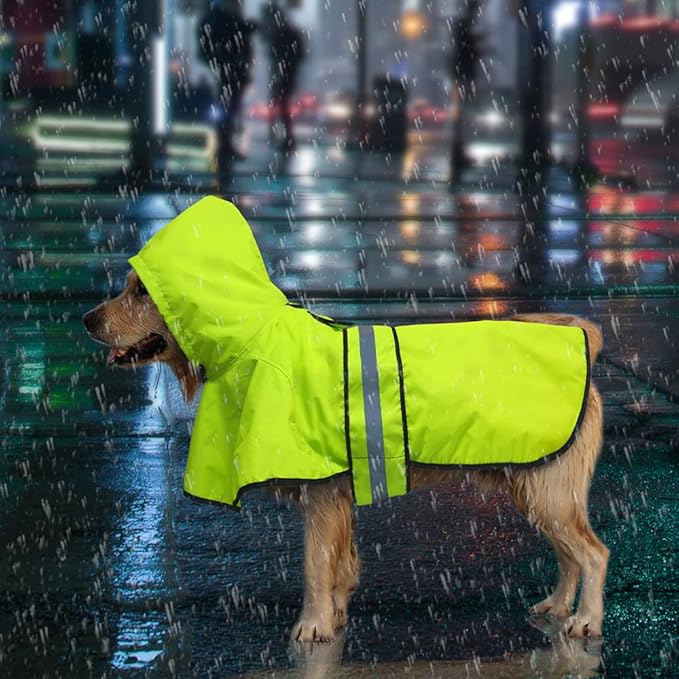Candofly Dog Raincoat Hooded Poncho - Adjustable Waterproof Dog Rain Jacket Lightweight Reflective Dog Rain Coat Pet Slicker for Small Medium Large Dogs (Large, Green)