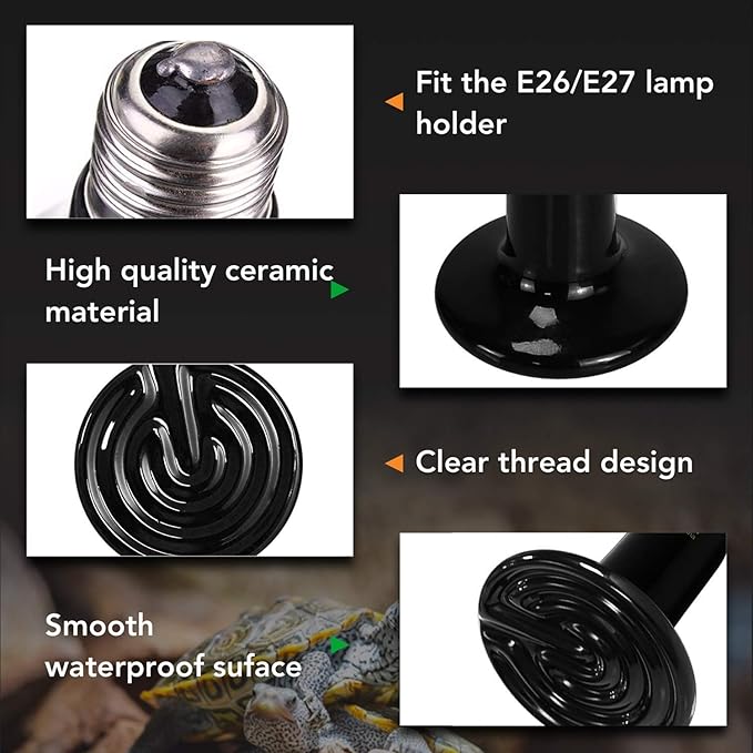 Simple Deluxe 100W 6-Pack Ceramic Heat Emitter Reptile Heat Lamp Bulb No Light Emitting Brooder Coop Heater for Amphibian Pet & Incubating Chicken, Black