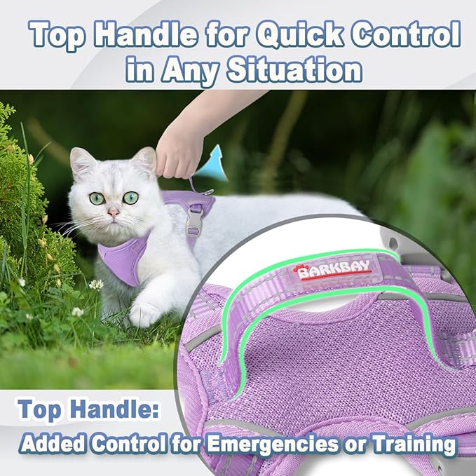 Cat Harness and Leash Set Escape Proof for Kitten Walking, Soft Adjustable Top Handle Vest Harnesses for Cats, Easy Control Breathable Reflective Small Medium Large, Violet Purple, M