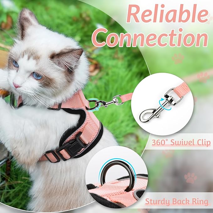 rabbitgoo Cat Harness and Leash for Walking, Escape Proof Soft Adjustable Vest Harnesses for Cats, Easy Control Breathable Reflective Strips Jacket, Light Salmon Pink, XS