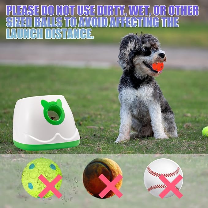 Automatic Ball Launcher for Dogs, Dog Fetch Ball Thrower Launcher, 4 Adjustable Distances, Interactive Pet Self Playing for Small Dogs and Puppies with 10 Balls (2 inches)