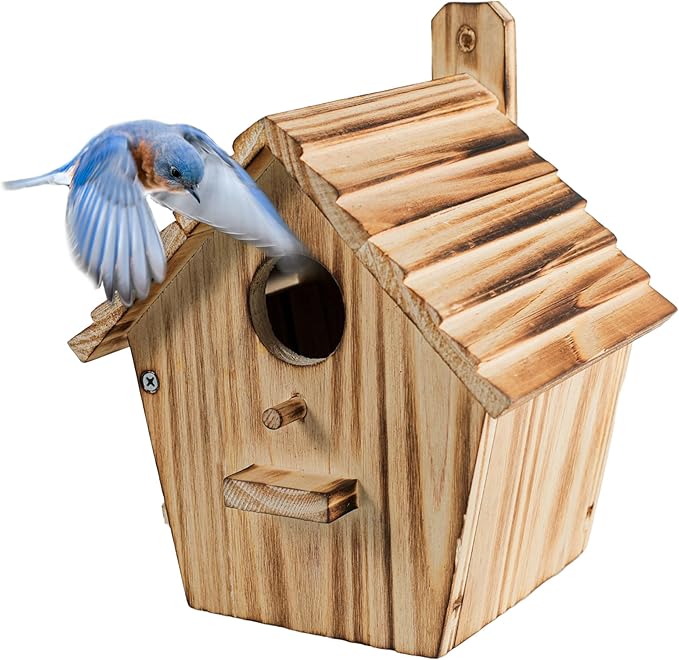 Bird House Bird Houses for Outside with Pole Wooden Bird House for Finch Bluebird House Cardinals Hanging Birdhouse Clearance Garden Country Cottages (B8)