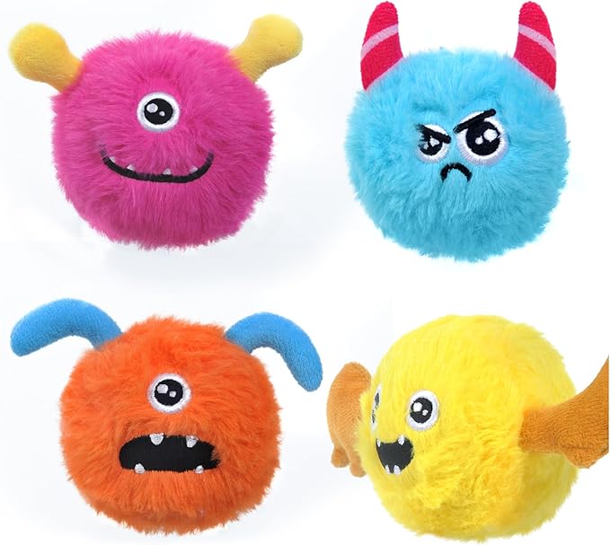 TwoEar Squeaky Balls for Dogs, Interactive Plush Dog Toys for Boredom, Fetch Ball Dog Toy for Dogs, 2.74 Inch, 4 Pack