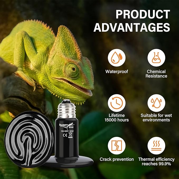 2 Pack 75W Reptile Heat Lamp Bulb Ceramic Heat Emitter for Reptiles,Chicken, Dog, Cat,Pet Brooder Coop No Light Emitting Heat Lamp for Amphibian Pet Bearded Dragon Turtle Snake, Lizard