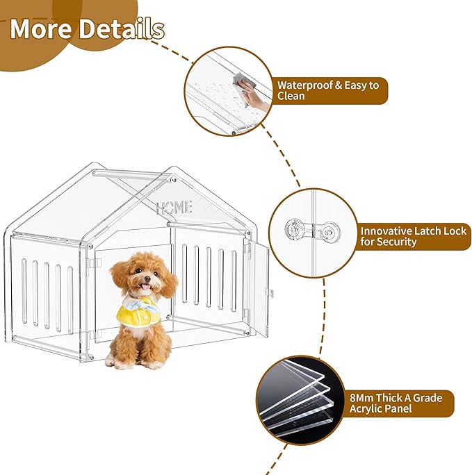 Acrylic Dog House Indoor.Clear Dog Crate for Small Dogs, Modern Indoor Dog Kennel for Most Small Dog Cat Pet (Clear, 15.7 * 21.5 * 27 inch)
