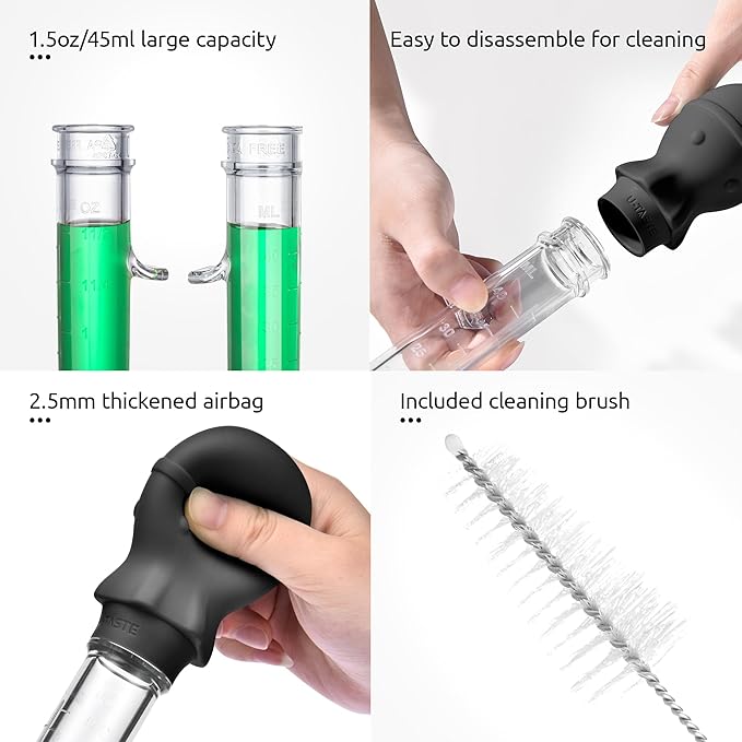 U-Taste Aquarium Pipette Cleaner: 1.5oz Coral Feeder for Fish Tank Cleaning, Manual Feeding Tube, Food Grade Siphon Dropper, Waste Remover with Strong Suction & Stand & Brush (11.98in, Black)