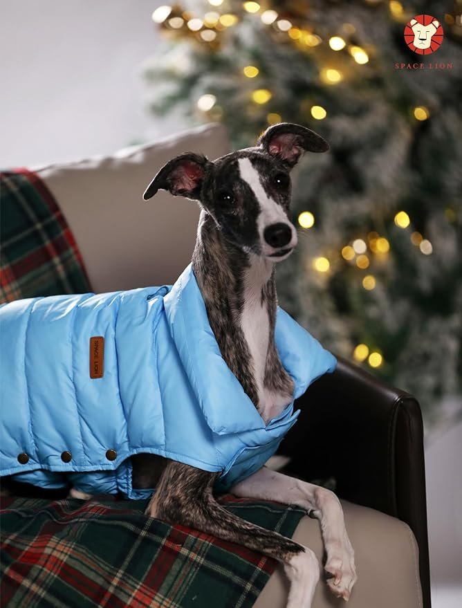 SPACE LION Puffer Jacket, Down Winter Coat, Durable Outdoor Coat for Cold and Windy Conditions, Waterproof, Windproof, Lightweight Jacket, Adjustable Fit for Medium, Large Dogs(Blue,XL)