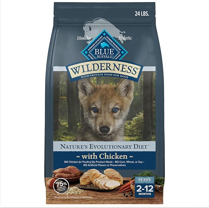 Blue Buffalo Wilderness High-Protein Natural Dry Food for Puppies, Chicken Recipe, 24-lb. Bag